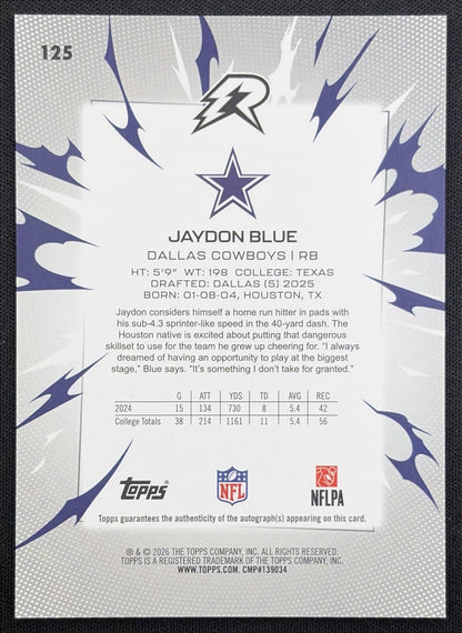 Jaydon Blue 2025 Topps Resurgence Rookie Signatures Magenta Surge Refractor /299 Cowboys