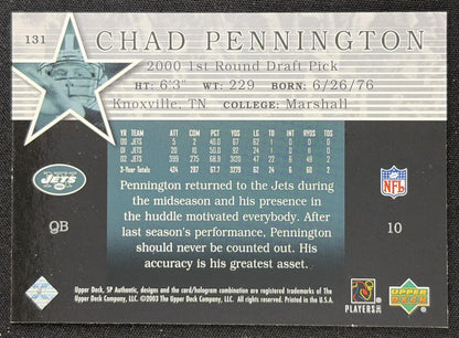 Chad Pennington 2003 SP Authentic /1200 Jets