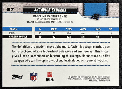 Ja'Tavion Sanders 2026 Topps Pink Holo Foil Panthers