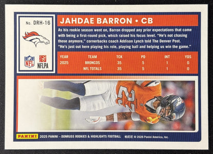 Jahdae Barron 2025 Panini Donruss Rookies & Highlights Broncos Sports Trading Cards