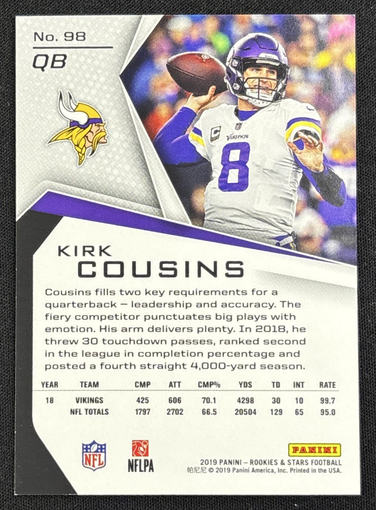 Kirk Cousins 2019 Panini Rookies & Stars True Blue /49 Vikings