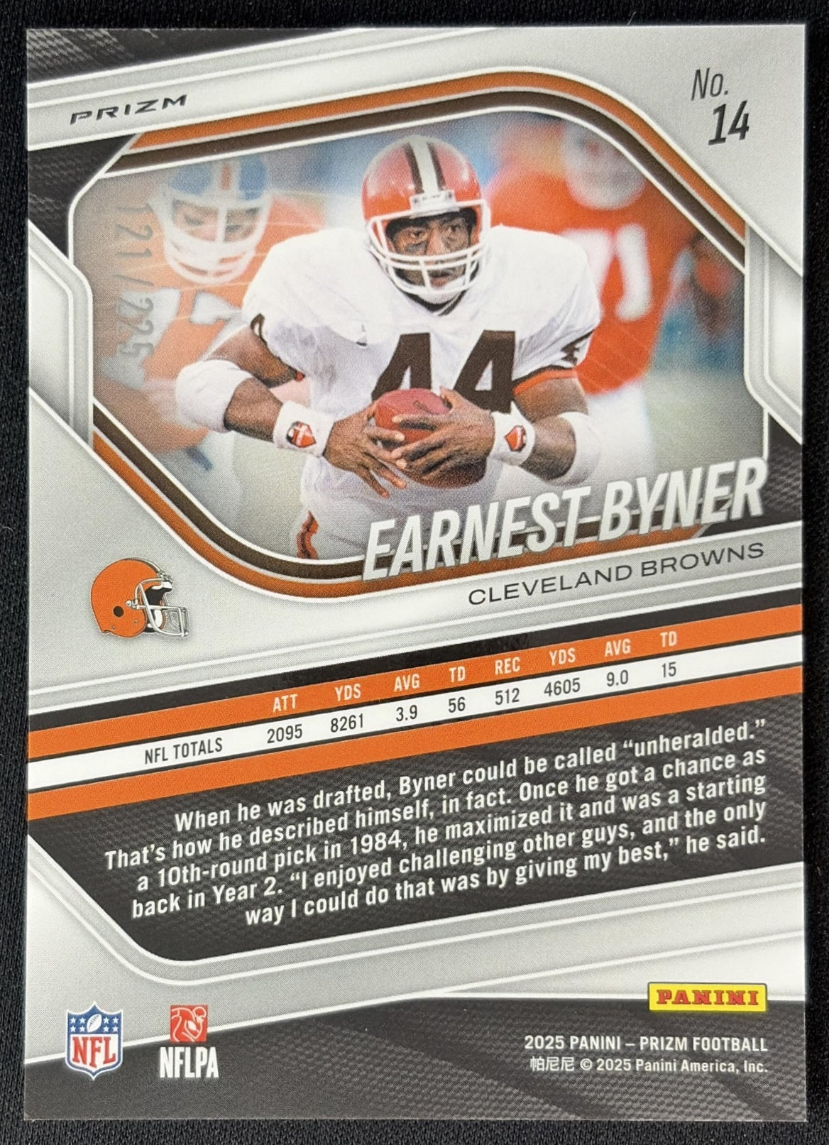 Earnest Byner 2025 Panini Prizm Purple Ice /225 Browns back