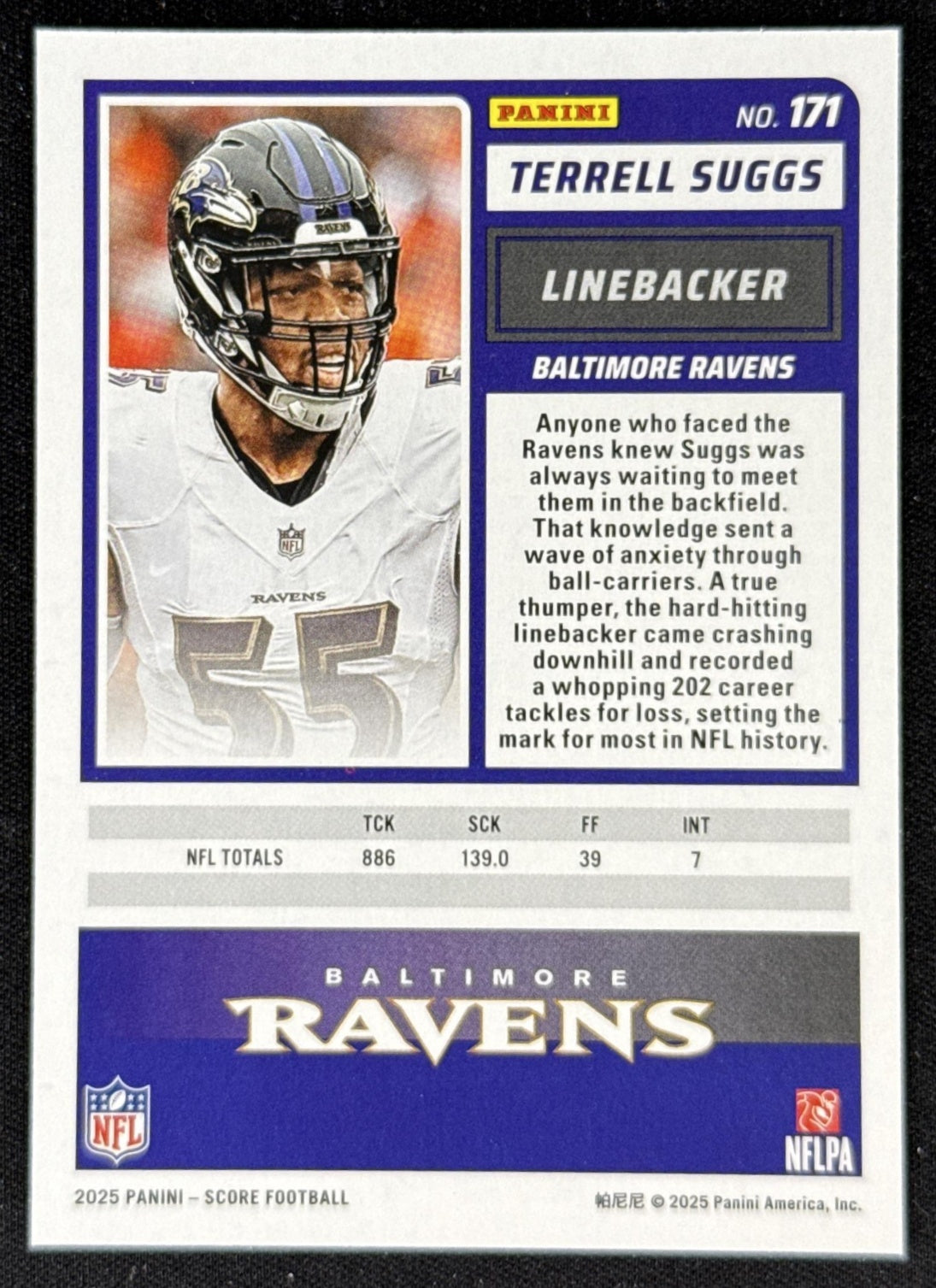 Terrell Suggs 2025 Panini Score Showcase /250 Ravens Sports Trading Card