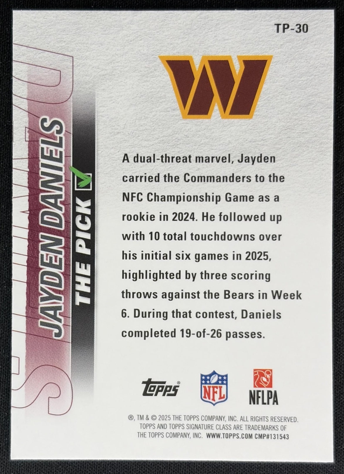 Jayden Daniels 2025 Topps Signature Class The Pick Commanders
