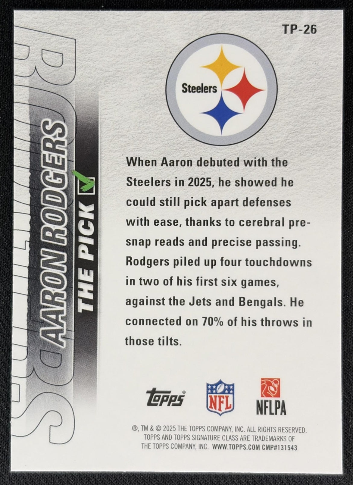 Aaron Rodgers 2025 Topps Signature Class The Pick Steelers