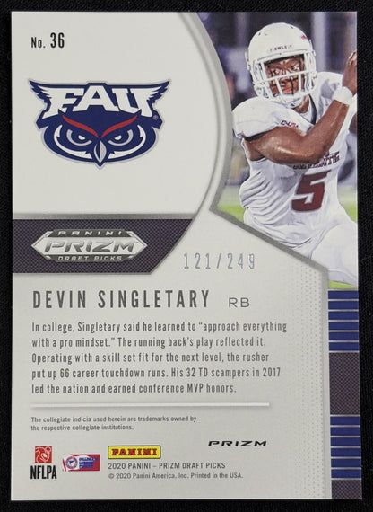 Devin Singletary 2020 Panini Prizm Draft Picks Prizms Green and Yellow /249 - Back