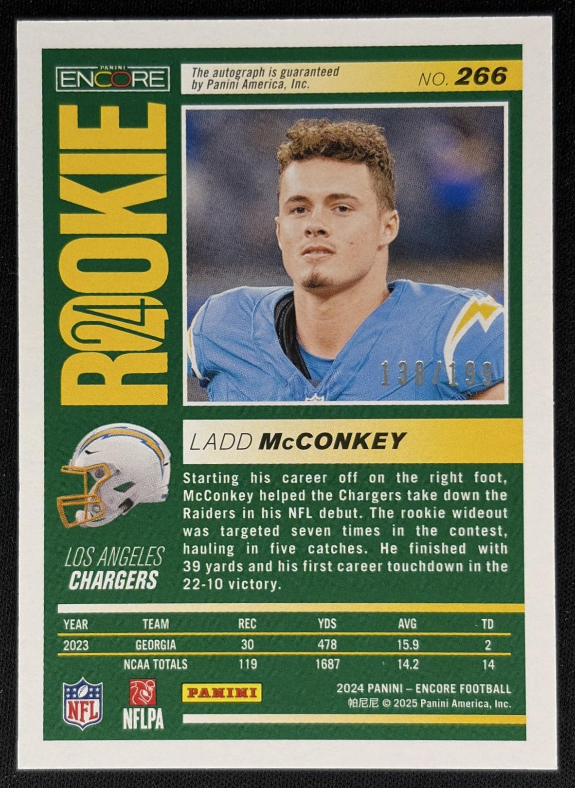 Ladd McConkey 2024 Panini Encore Rookie Auto /199 Chargers Sports Trading Cards