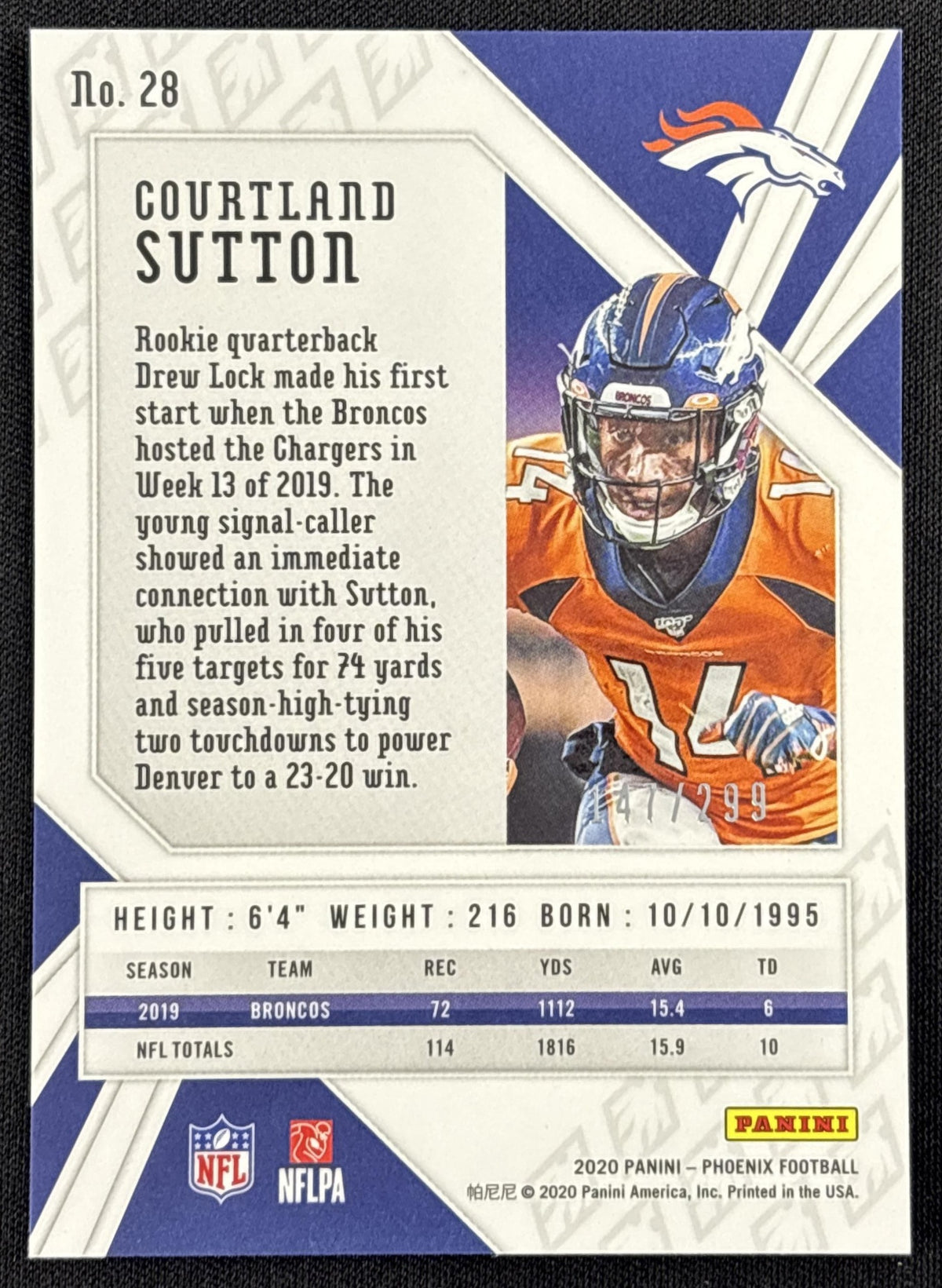 Courtland Sutton 2020 Panini Phoenix Red /299 Broncos