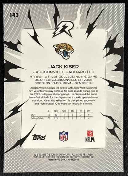 Jack Kiser 2025 Topps Resurgence Blue and Orange Spark Refractor Jaguars