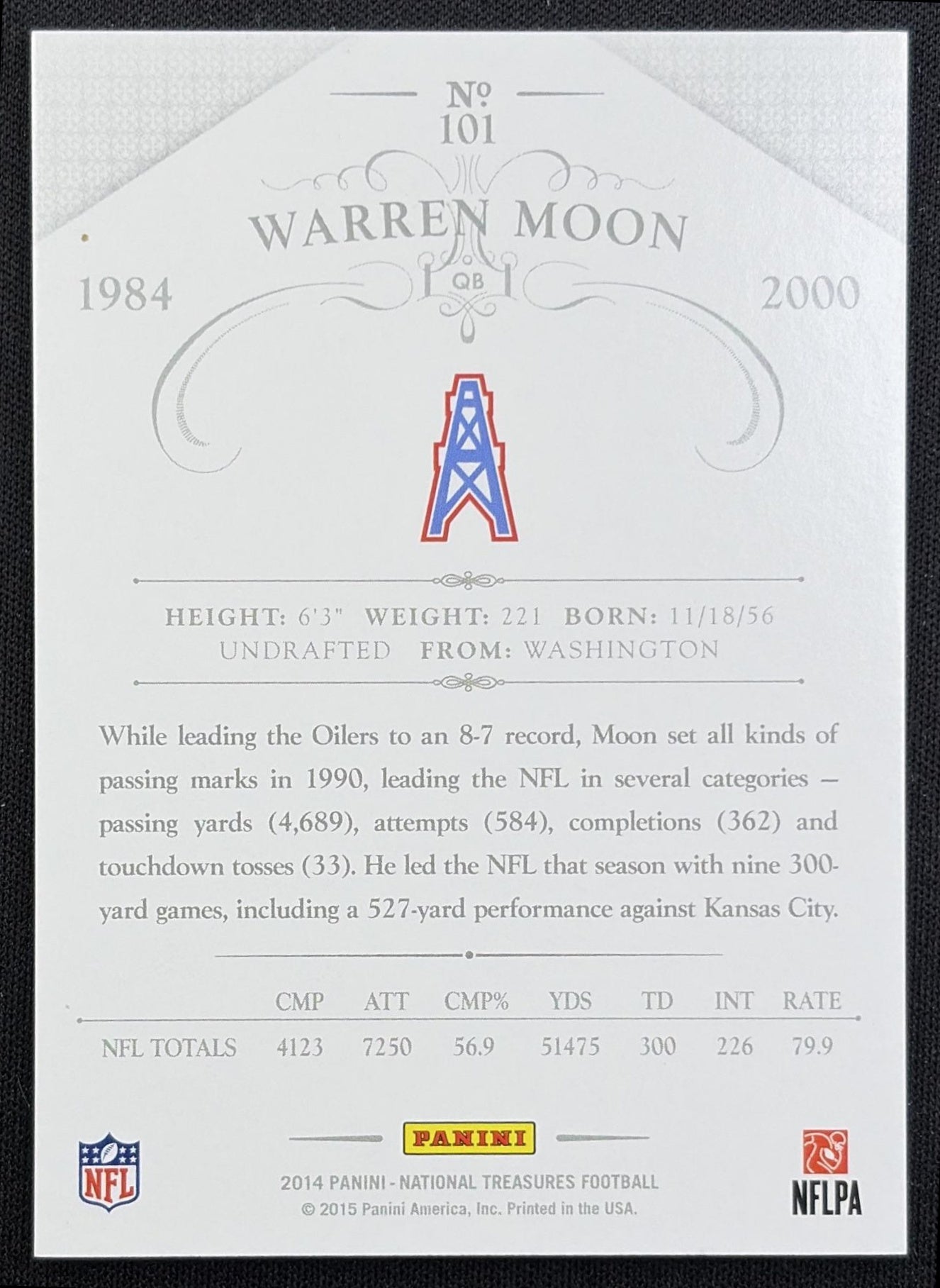Warren Moon 2016 Panini National Treasures Century Materials /99