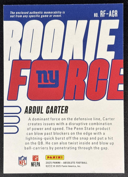 Abdul Carter 2025 Panini Absolute Rookie Force Giants
