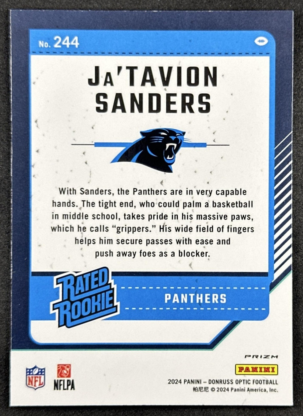 Ja'Tavion Sanders 2024 Panini Donruss Optic Purple Shock Panthers Back