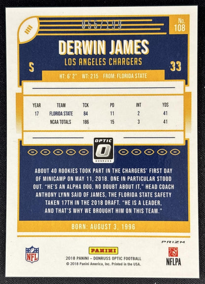 Derwin James 2018 Panini Donruss Optic Orange Prizm /199 Chargers Sports Trading Card