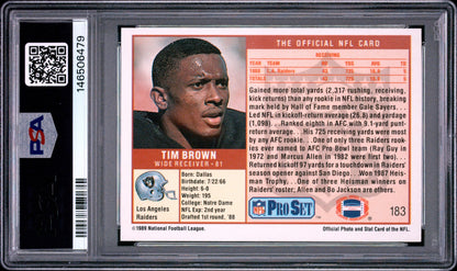 Tim Brown 1989 Pro Set PSA 9 Raiders back
