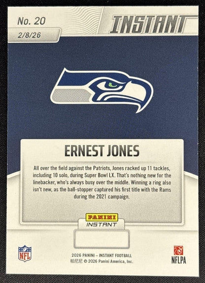 Ernest Jones 2026 Panini Instant Super Bowl LIX Champions Seattle Seahawks