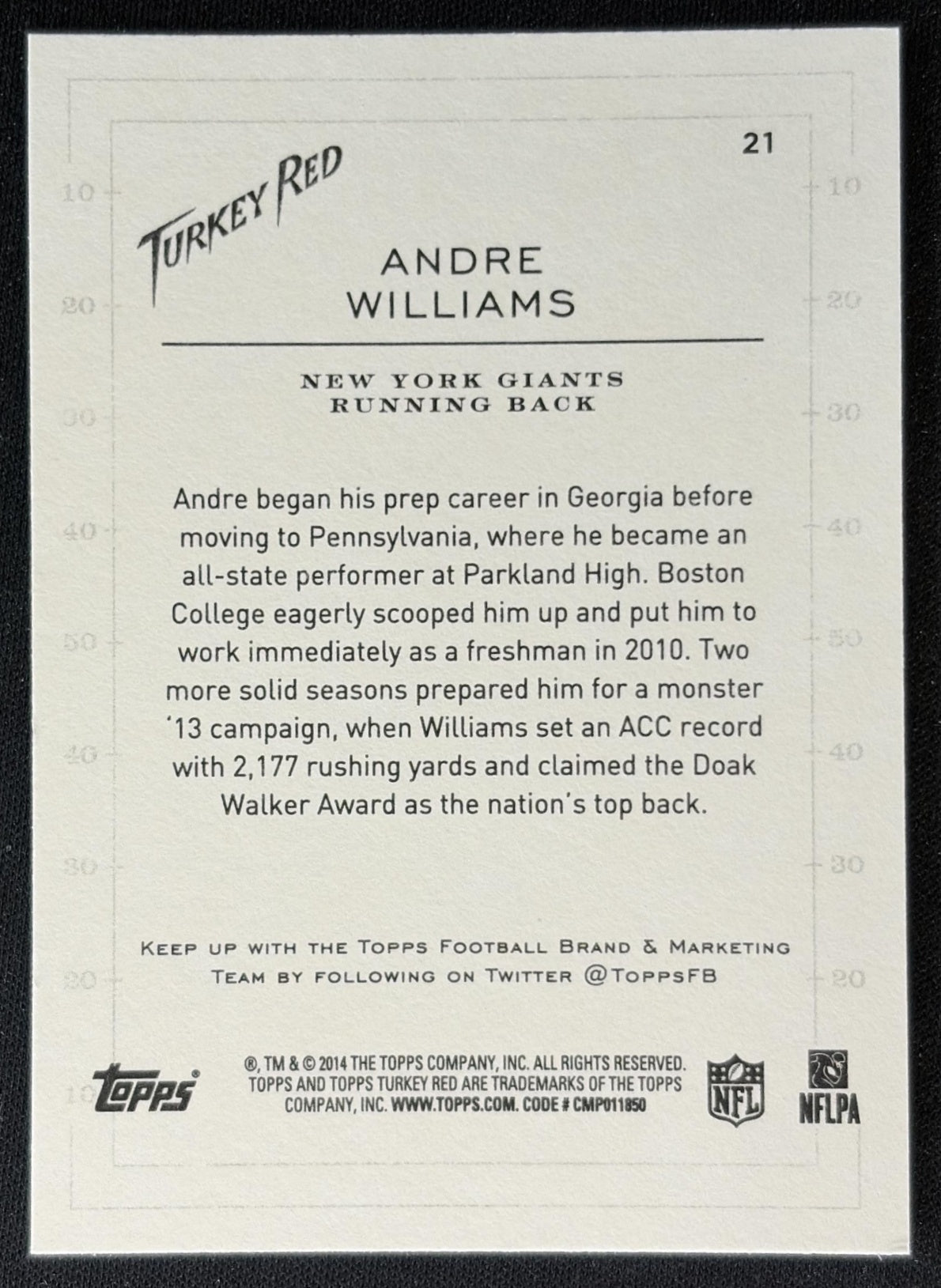 Andre Williams 2014 Topps Turkey Red Giants Sports Trading Cards