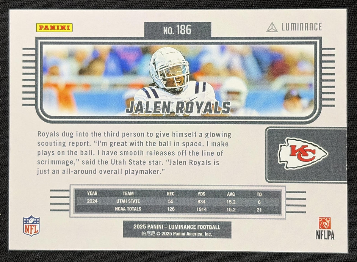 Jalen Royals 2025 Panini Luminance Green /100 Chiefs