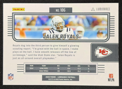 Jalen Royals 2025 Panini Luminance Green /100 Chiefs