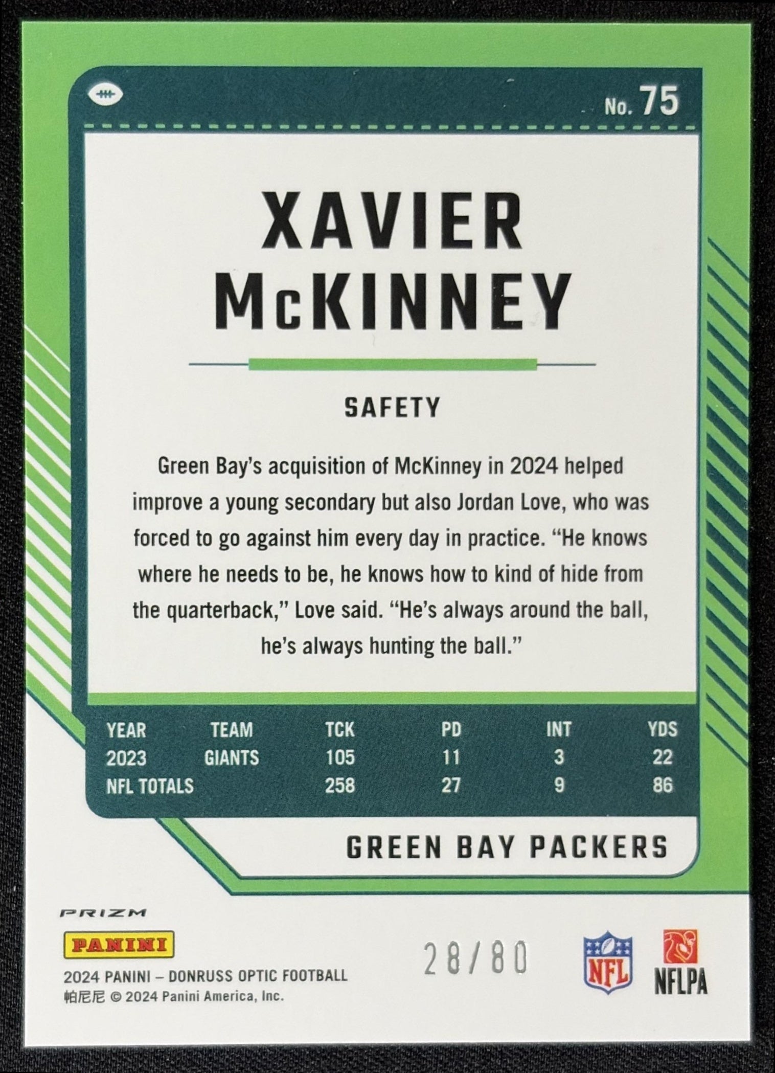 Xavier McKinney 2024 Panini Donruss Optic Pink Velocity /80 Packers