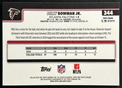 Billy Bowman Jr. 2025 Topps Chrome Rookie Falcons Sports Trading Cards