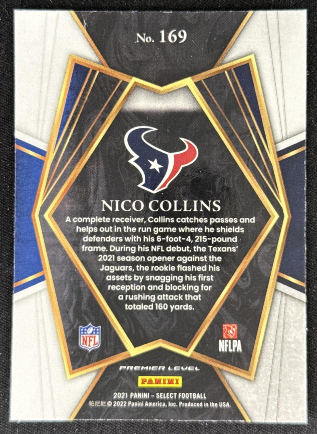 Nico Collins 2021 Panini Select Texans Premier Sports Trading Card