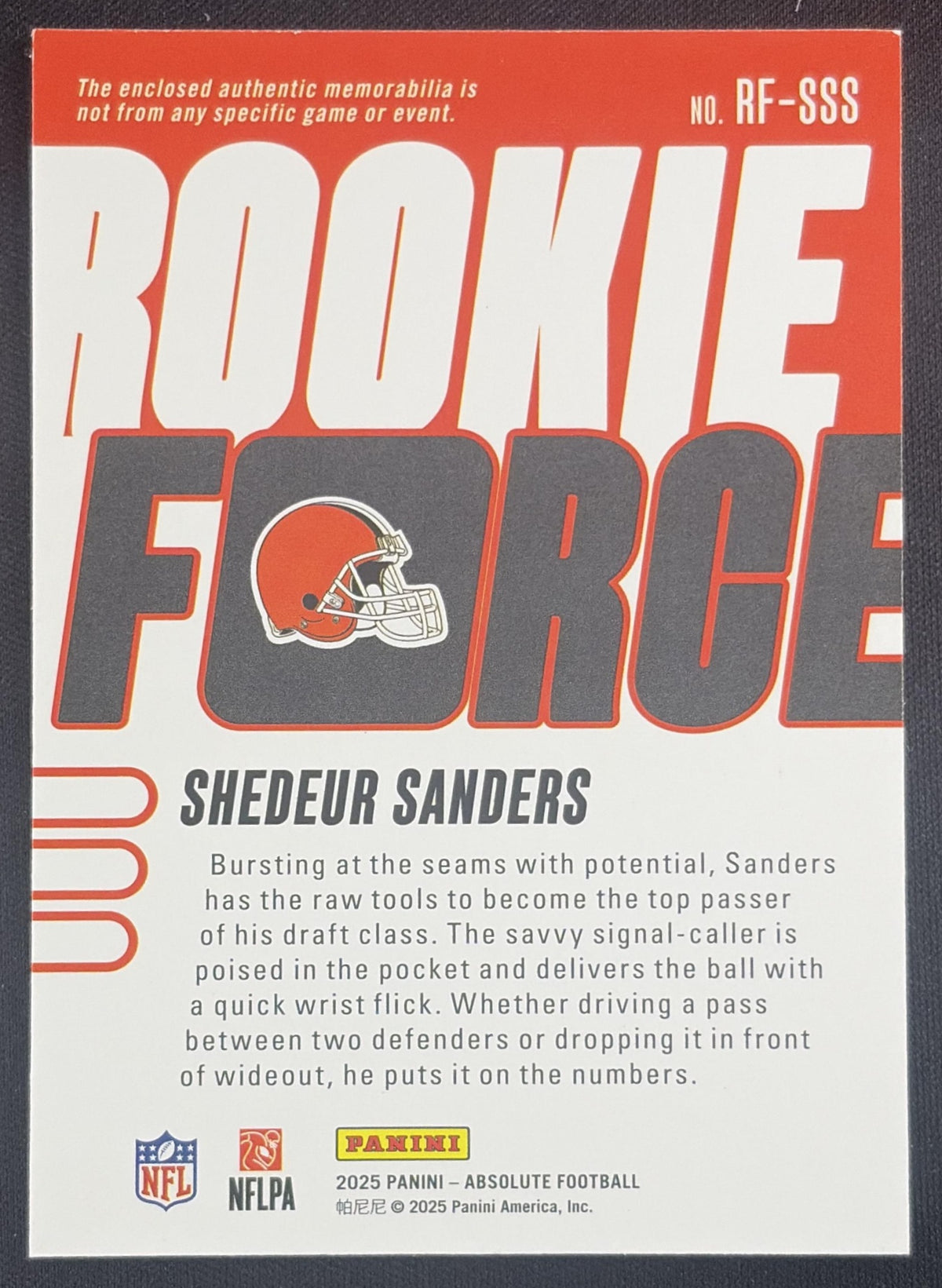 Shedeur Sanders 2025 Panini Absolute Rookie Force Browns