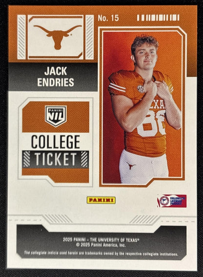 Jack Endries 2025 NIL University of Texas Contenders College Ticket Swirl /199 back