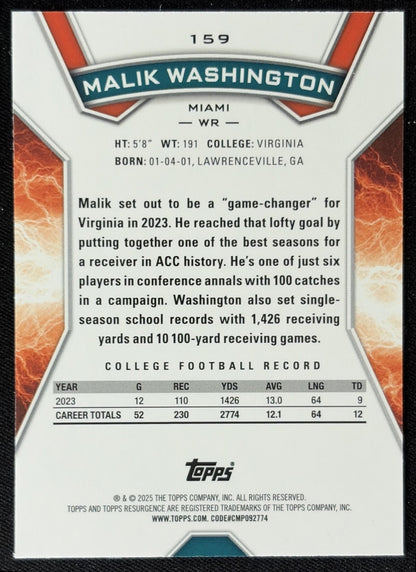 Malik Washington 2024 Topps Resurgence Crimson Surge /199 Dolphins