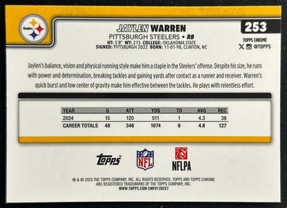 Jaylen Warren 2025 Topps Chrome Steelers Sports Trading Cards