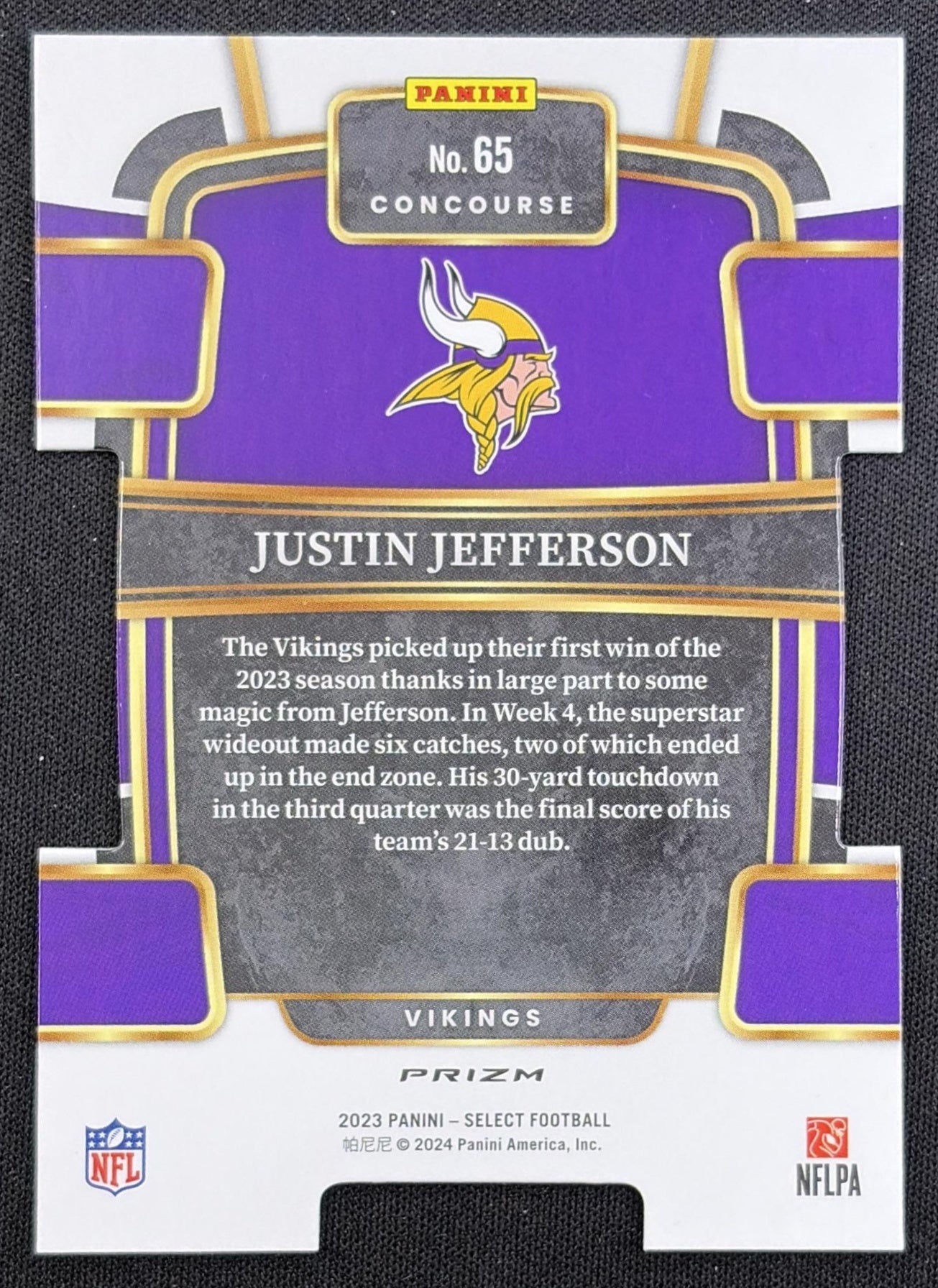 Justin Jefferson 2023 Panini Select Red and Yellow Prizms Die Cut Vikings Minnesota Vikings