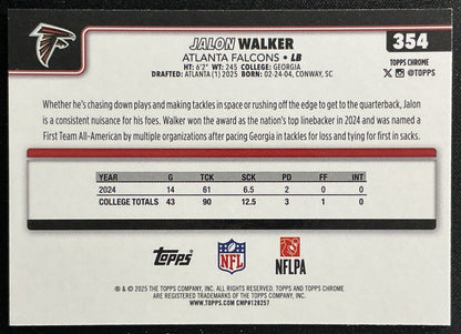 Jalon Walker 2025 Topps Chrome Rookie Falcons Sports Trading Cards