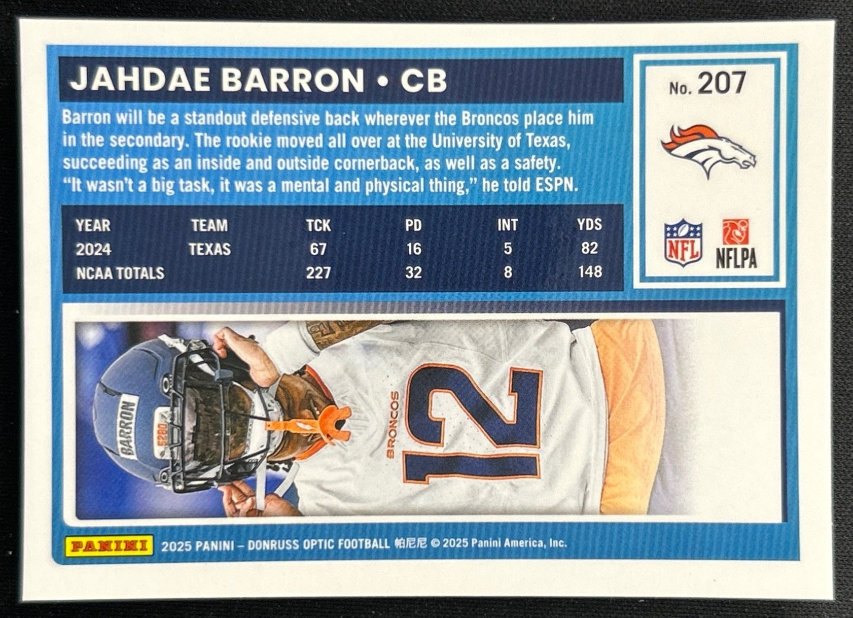Jahdae Barron 2025 Donruss Optic Rated Rookie Broncos Sports Trading Cards