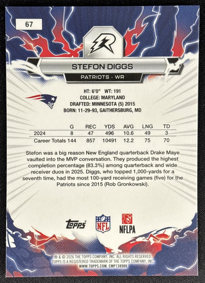 Stefon Diggs 2025 Topps Resurgence Blue and Orange Spark Refractor Patriots