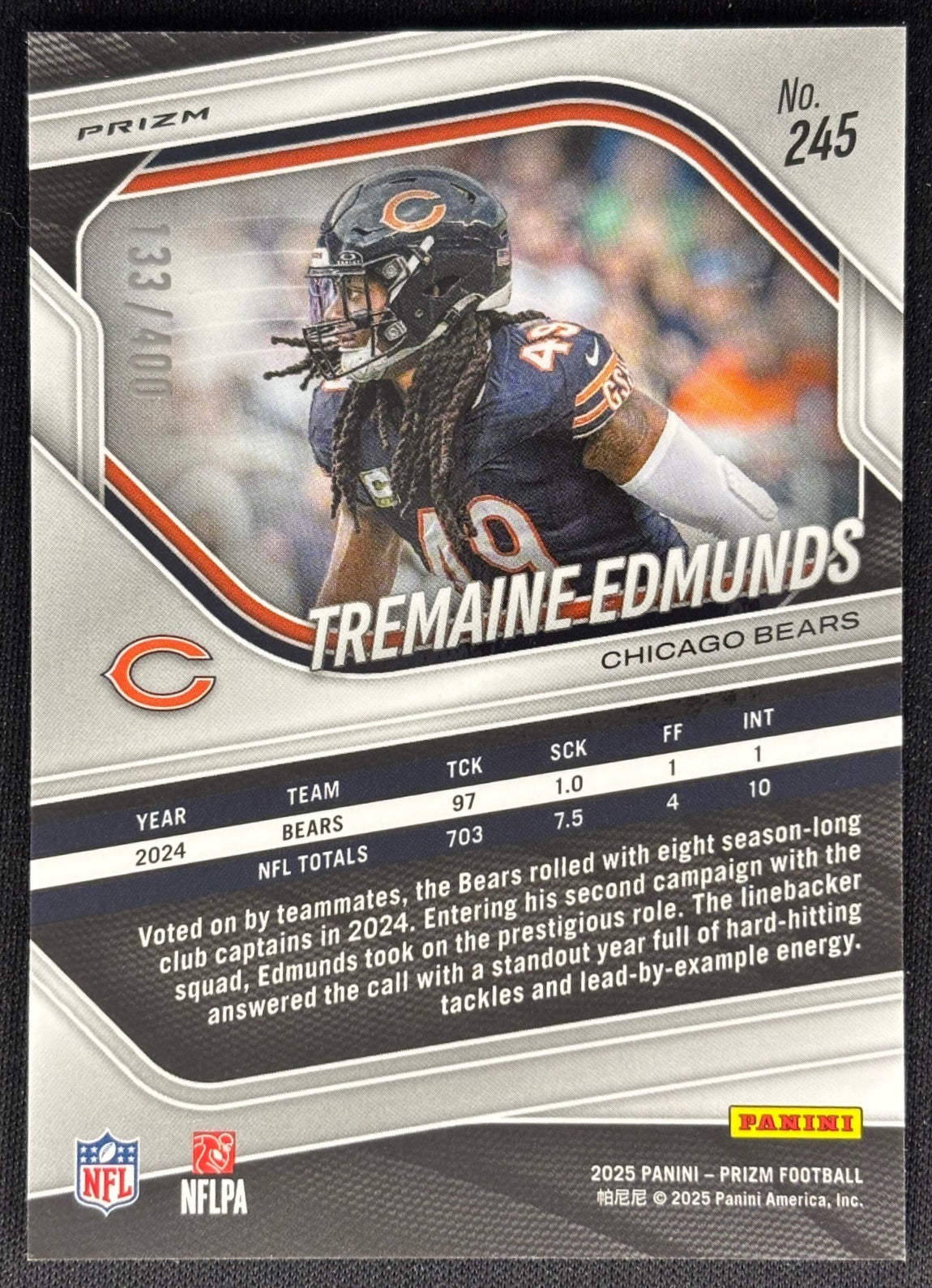 Tremaine Edmunds 2025 Prizm Pandora /400 Bears Sports Trading Cards
