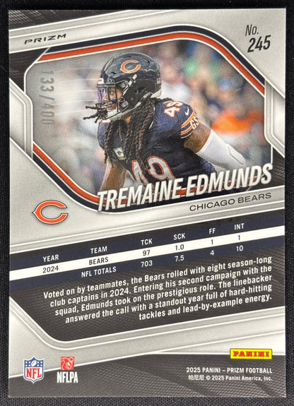 Tremaine Edmunds 2025 Prizm Pandora /400 Bears Sports Trading Cards