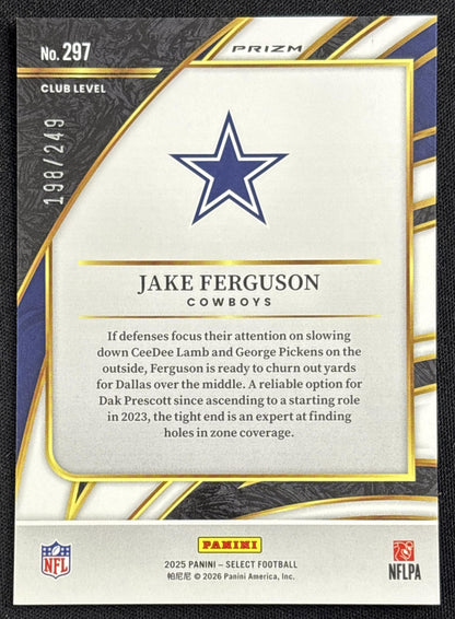 Jake Ferguson 2025 Panini Select Club Level Tri-Color Prizm /249 Cowboys