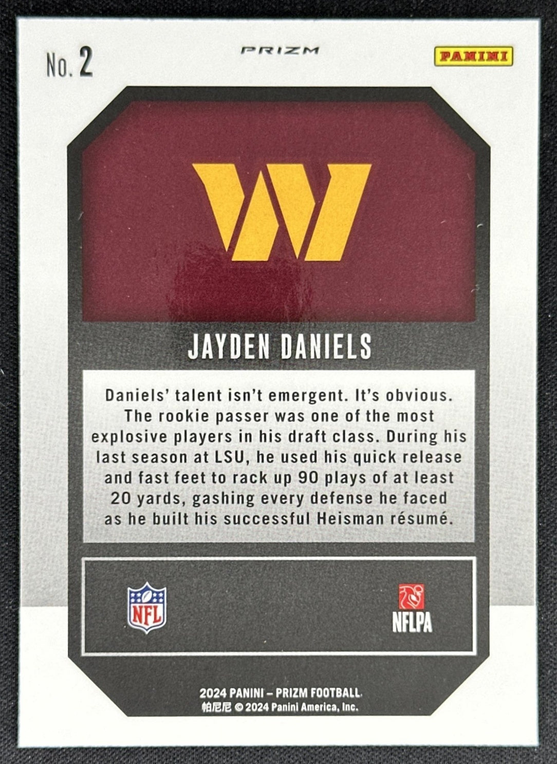 Jayden Daniels 2024 Panini Prizm Emergent Green Ice Commanders