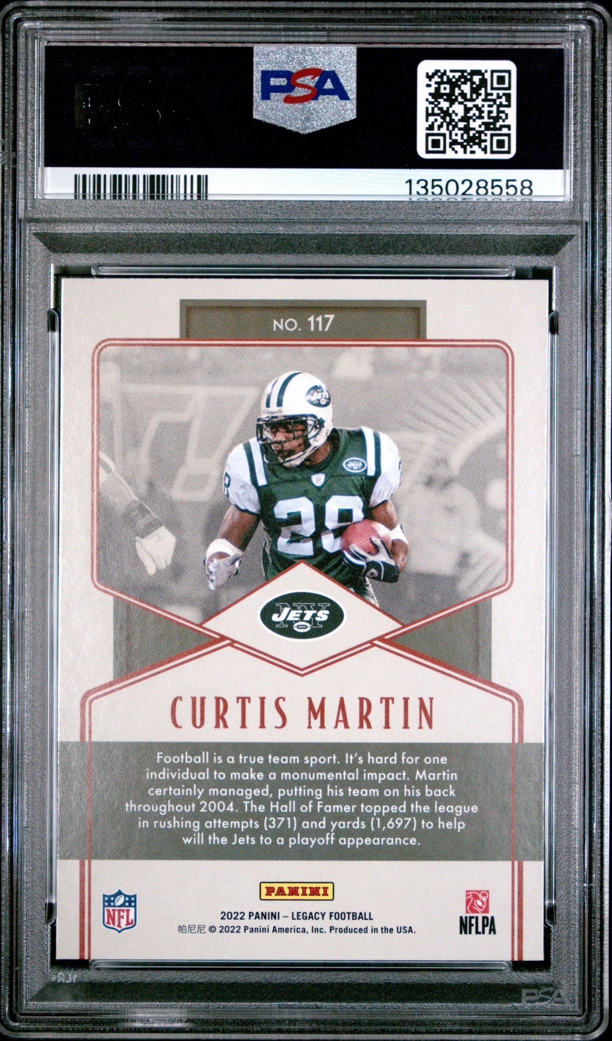 Curtis Martin 2022 Panini Legacy PSA 10 Jets back
