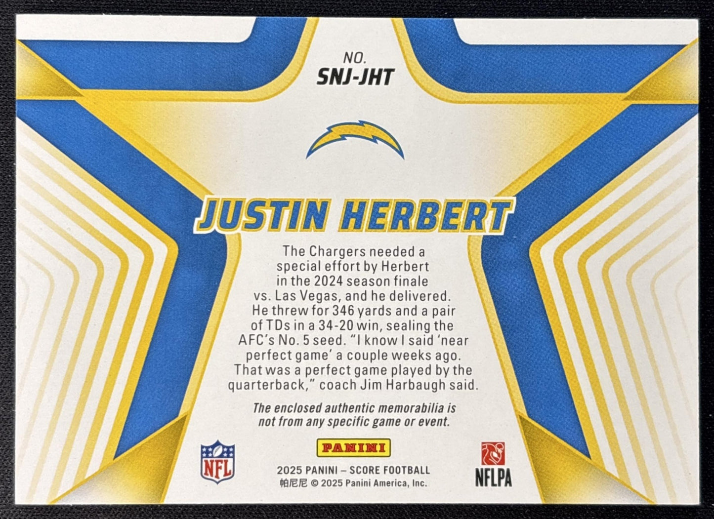 Justin Herbert 2025 Panini Score Stars of the NFL Jersey Chargers