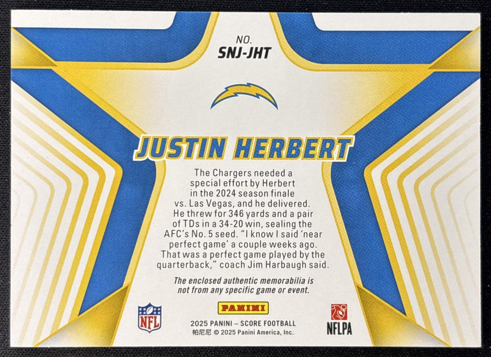 Justin Herbert 2025 Panini Score Stars of the NFL Jersey Chargers