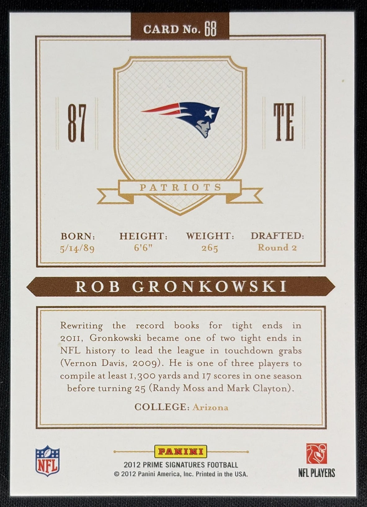 Rob Gronkowski 2012 Panini Prime Signatures Proof Red /99 Patriots Sports Trading Cards