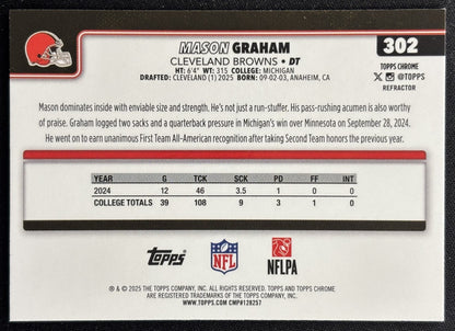 Mason Graham 2025 Topps Chrome Rookie Refractor Browns Sports Trading Cards