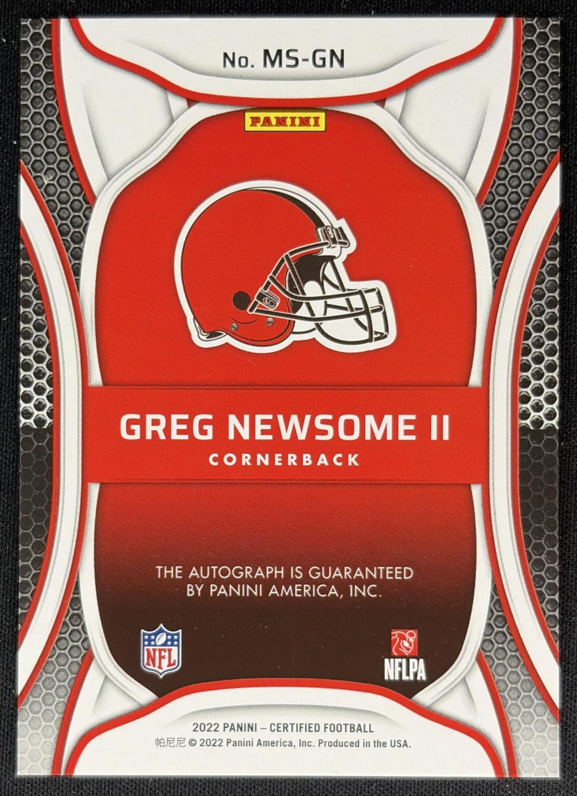 Greg Newsome II 2022 Panini Certified Mirror Signatures Red /35 Browns Sports Trading Cards