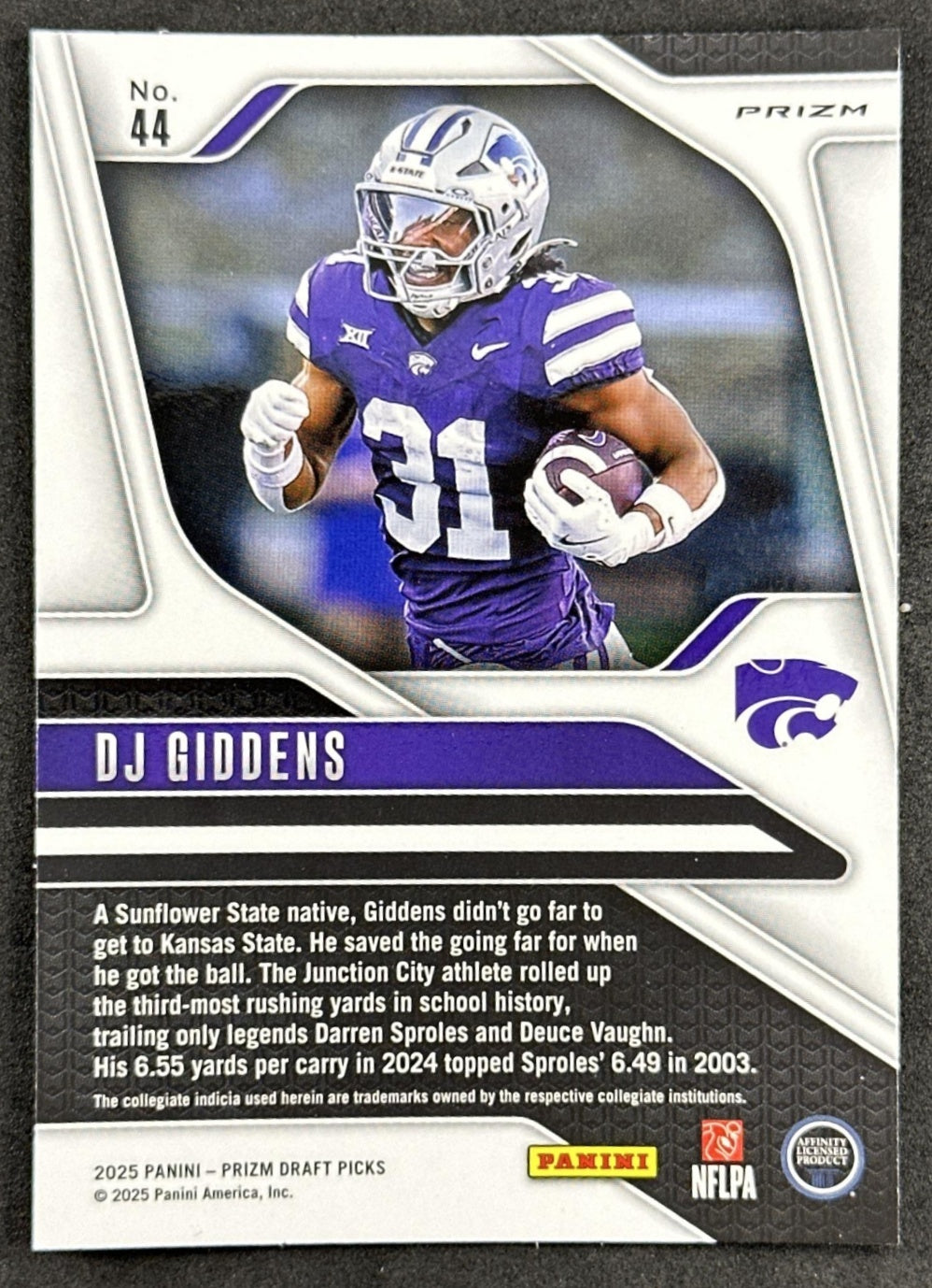 DJ Giddens 2025 Panini Prizm Draft Picks Red Ice Wildcats Colts - Back