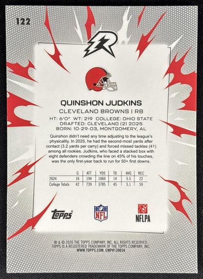 Quinshon Judkins 2025 Topps Resurgence Blue and Orange Spark Refractor Browns