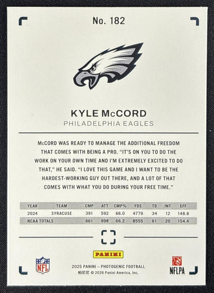 Kyle McCord 2025 Panini PhotoGenic Rookies Horizontal Bronze /150 Eagles back