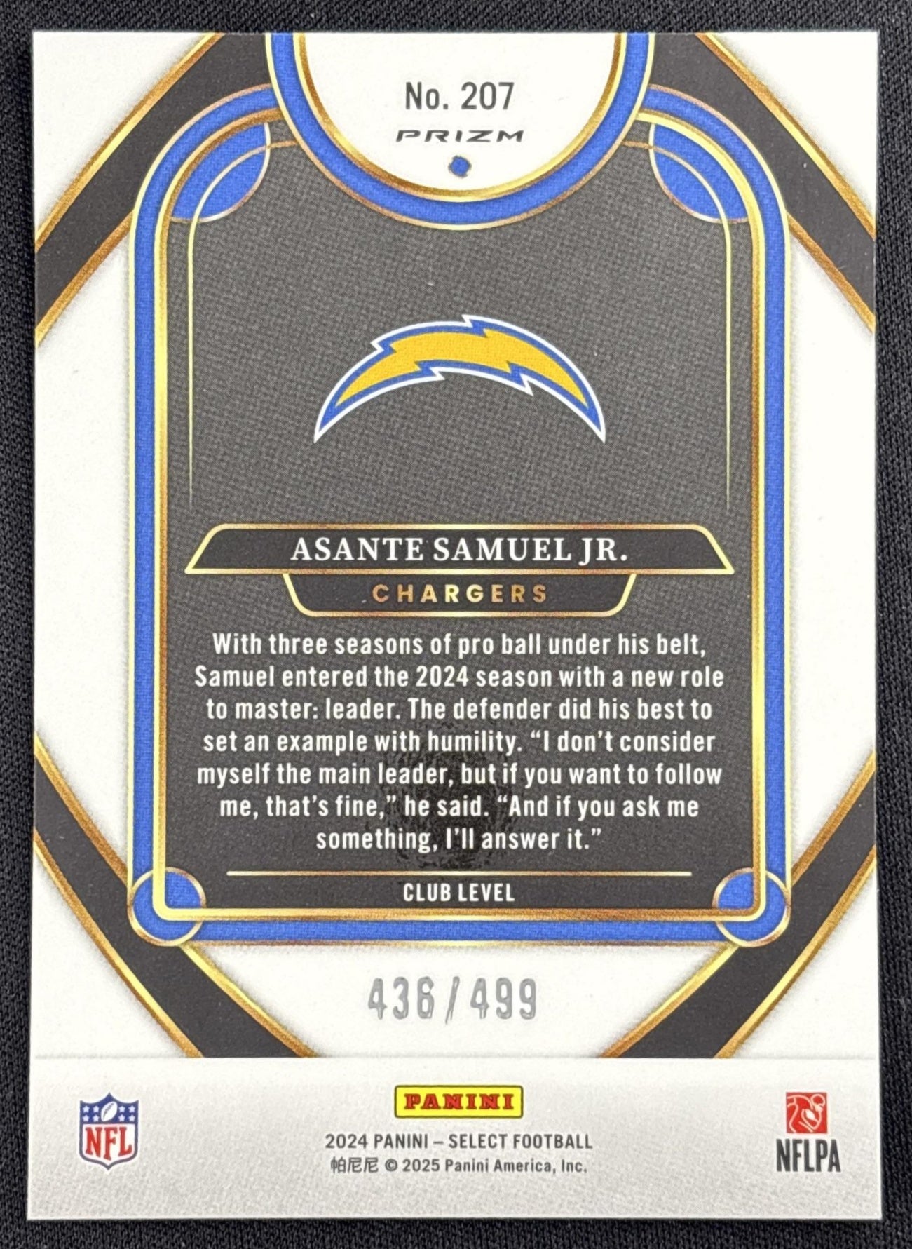 Asante Samuel Jr. 2024 Panini Select Club Neon Green Prizm Shock /499 Chargers
