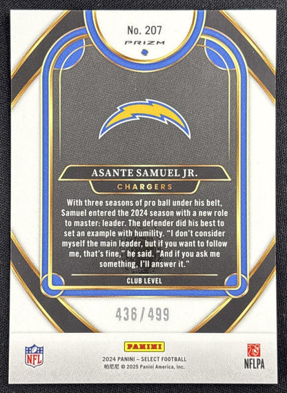 Asante Samuel Jr. 2024 Panini Select Club Neon Green Prizm Shock /499 Chargers