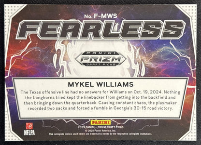 Mykel Williams 2025 Panini Prizm Draft Picks Fearless Bulldogs 49ers back