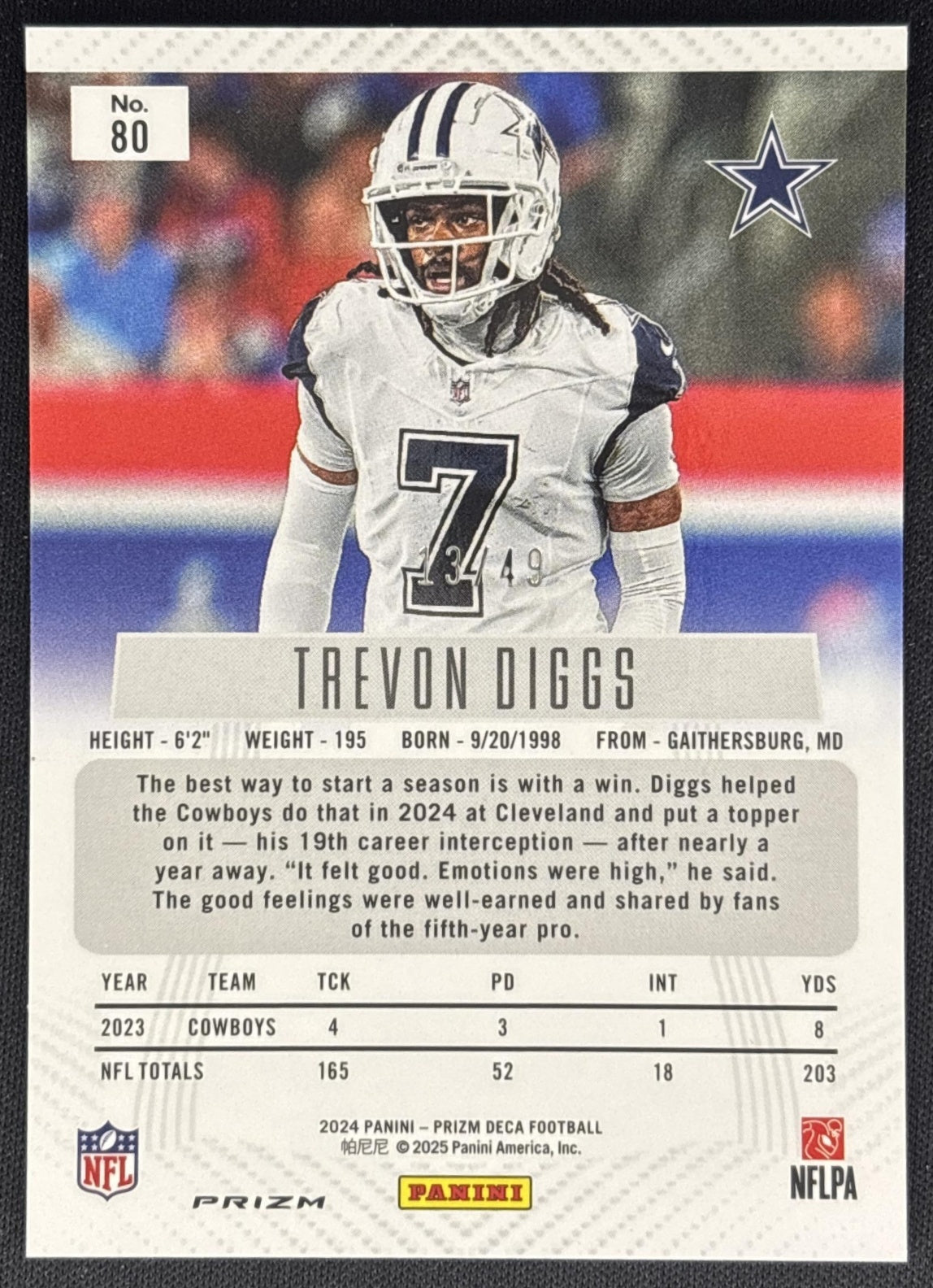 Trevon Diggs 2024 Panini Prizm Deca Orange /49 Cowboys Sports Trading Cards